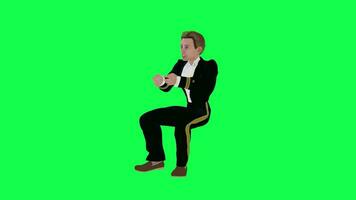 Animated pilot boy playing video game isolated right angle green screen