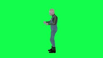 Scary man playing cards right angle isolated green screen video