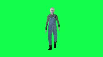effrayant chauve homme en marchant de face angle isolé vert écran video