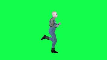 Scary animated bald man running isolated left angle green screen video