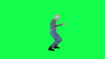 3d calvo granjero bailando tonto aislado izquierda ángulo verde pantalla video