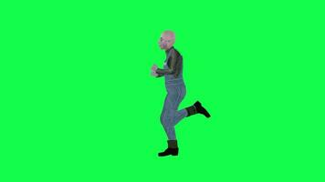 Animated bald farmer man running isolated right angle green screen video