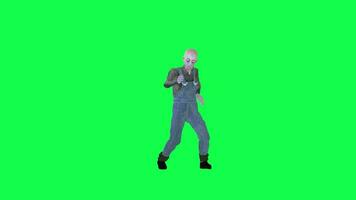 3D  bald farmer dancing silly isolated front angle green screen video