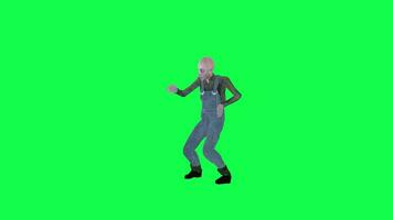 3D Scary  bald man dancing silly isolated right angle green screen video