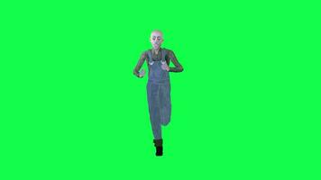 Animated bald farmer man running isolated front angle green screen video