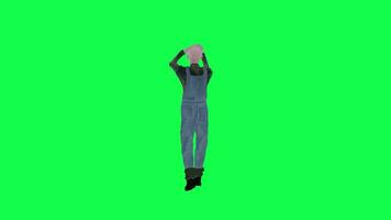 3d skrämmande skallig man dans tut höft hopp isolerat rätt vinkel grön skärm video