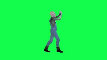 de miedo animado calvo hombre bailando gesto de desaprobación cadera salto aislado espalda ángulo verde pantalla video