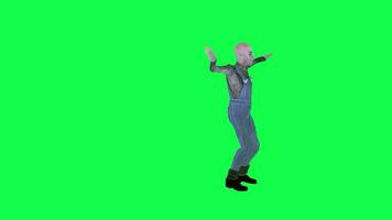 3D  cartoon farmer dancing samba isolated left angle green screen video