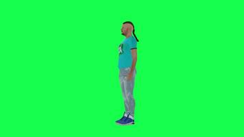 Long haired man talking chroma key right angle green screen video