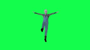 animado zombi hombre verde pantalla frente ángulo bailando jazz video