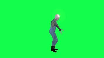 3d scary zombie man green screen left angle dancing robot hips video