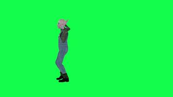 3D  cartoon farmer dancing samba isolated right angle green screen video