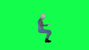 Bald farmer man playing piano isolated left angle green screen video