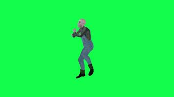Bald skinny addict man dancing gangnam style right angle green screen video