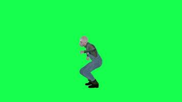 Careca homem frango dançando certo ângulo isolado verde tela video