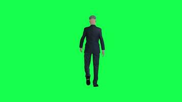 hombre en formal traje caminando aislado espalda ángulo verde pantalla video
