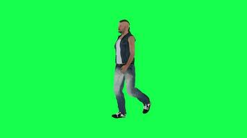 Long haired man walking chroma key right angle green screen video
