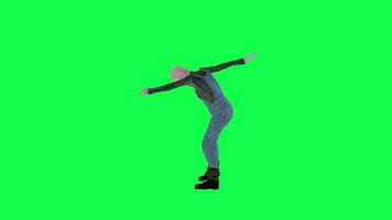 3D bald farmer man dancing right angle green screen video