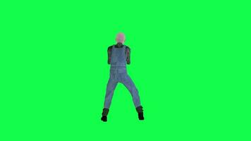 3d dessin animé mécanicien homme dansant twerk retour angle vert écran video