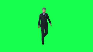 3d hombre en formal traje caminando aislado izquierda ángulo verde pantalla video