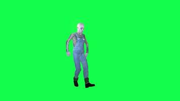 calvo flaco adicto hombre bailando cadera salto izquierda ángulo verde pantalla video