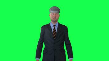 hombre en formal traje hablando frente ángulo aislado verde pantalla video