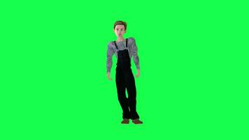 Surprised worker boy isolated front angle green screen video