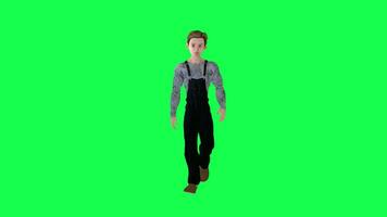 ouvrier garçon en marchant isolé de face angle vert écran video