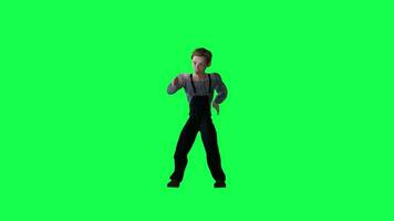 Miner boy dancing silly isolated front angle green screen video