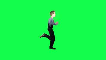 Miner boy running isolated left angle green screen video