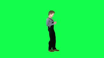 Mobile message worker boy isolated left angle green screen video