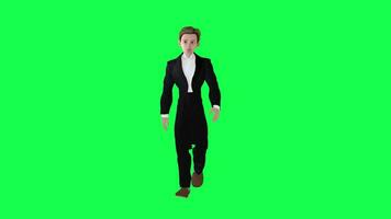 3d jung Junge formal tragen Gehen Vorderseite Winkel Grün Bildschirm video