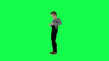 Mobile message worker boy isolated right angle green screen video