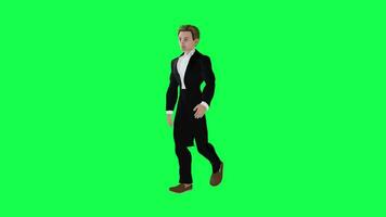 3d jovem Garoto formal vestem caminhando certo ângulo verde tela video