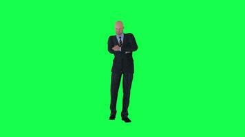 Bald man in formal suit waiting angrily front angle isolated green screen video