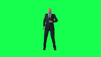 Bald man in formal suit drinking soda isolated front angle green screen video