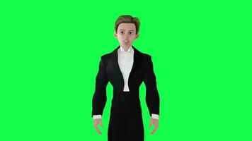 3D handsome boy in formal wear talking, front angle, green screen video