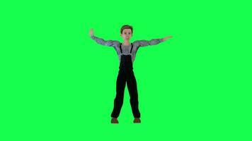 3D cartoon young boy dancing samba front angle green screen video