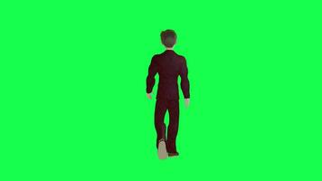 Young well-dressed boy walking isolated back angle green screen video