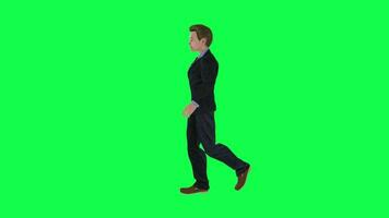 Young man office suit walking right angle isolated green screen video