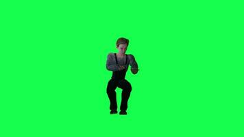 Miner boy playing piano isolated green screen front angle video