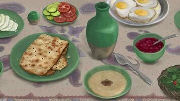 Breakfast table with variety of food 2D Animation video