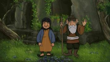 An old man and a cute old woman are smiling and waving 2D Animation video