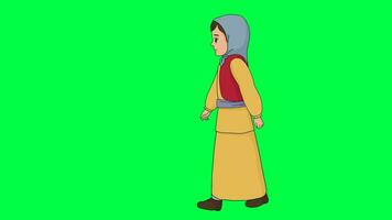 Walking cycle of a 2D girl character. Green screen Chroma key. video