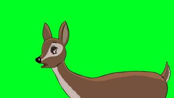 The cartoon deer that is grazing then raises its head and gets scared and leaves video