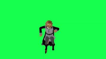 3d triumphant lion in gray black outfit dancing happy chroma key isolated front video