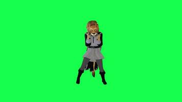 3d drunk lion in gray black dress dancing chicken chroma key isolated front video