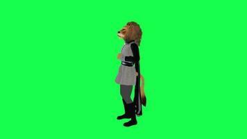 3D animated lion drinking and talking isolated right angle green screen video