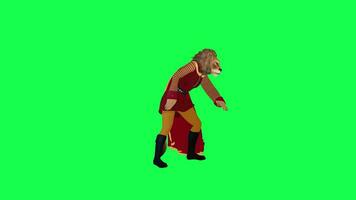 3d Animé Lion dans rouge costume et cap en colère coups de pied le porte isolé la gauche angle video