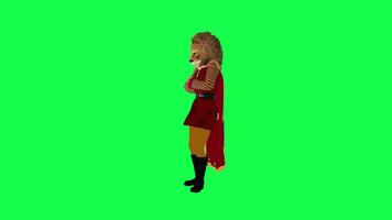 3d animated lion in red suit and cape waiting angrily green screen isolated video